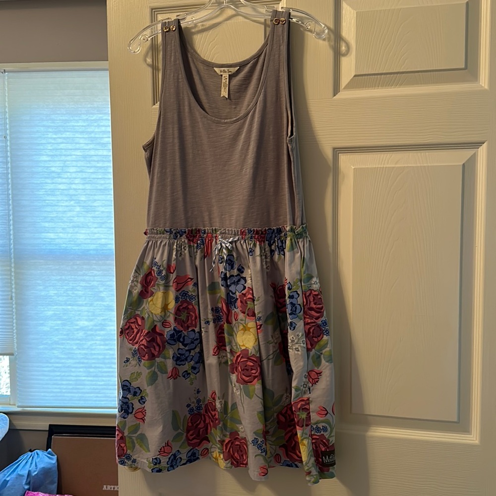 Matilda Jane Seven Seas Tank Dress Floral Skirt Pockets Gray Size